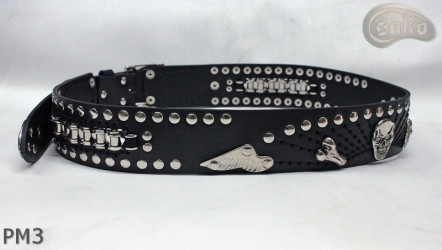 Cintura in pelle PM1 per pantaloni stile motociclista. LUNGHEZZA ~ 115 cm