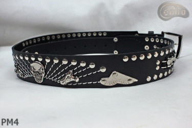 Cintura in pelle PM4 per pantaloni stile motociclista. LUNGHEZZA ~ 120,5 cm