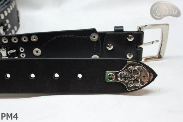 Cintura in pelle PM4 per pantaloni stile motociclista. LUNGHEZZA ~ 120,5 cm