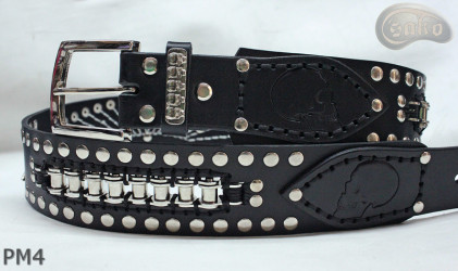 Cintura in pelle PM4 per pantaloni stile motociclista. LUNGHEZZA ~ 120,5 cm