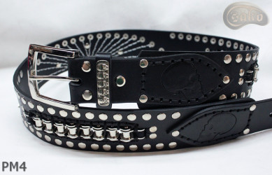 Cintura in pelle PM4 per pantaloni stile motociclista. LUNGHEZZA ~ 120,5 cm