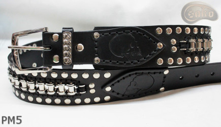 Cintura in pelle PM5 per pantaloni stile motociclista. LUNGHEZZA ~ 126 cm