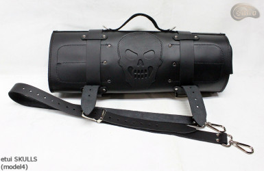 Knife bag / pouch BLACK GRAIN LEATHER SKULLS ( model 4)
