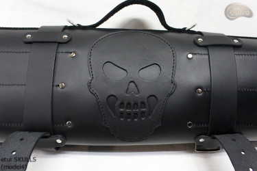 Knife bag / pouch BLACK GRAIN LEATHER SKULLS ( model 4)