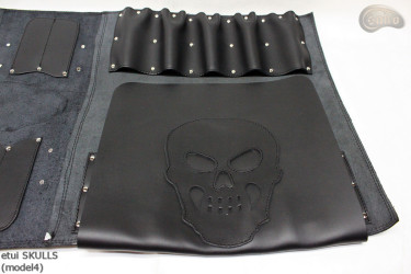 Knife bag / pouch BLACK GRAIN LEATHER SKULLS ( model 4)