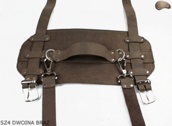 Bretelle SZ4 in pelle scamosciata marrone / cintura per coperta, materassino, sacco a pelo, giacca, bicicletta/motocicletta
