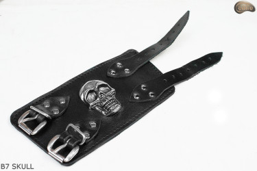 Bracciale in pelle B7 skull goth rock metal punk