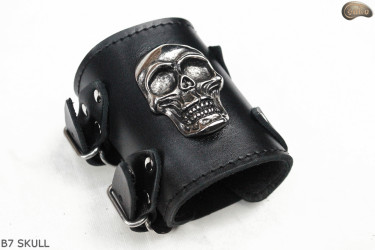 Bracciale in pelle B7 skull goth rock metal punk