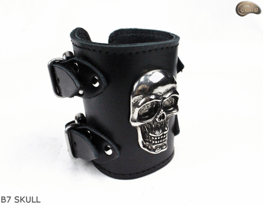 Bracciale in pelle B7 skull goth rock metal punk