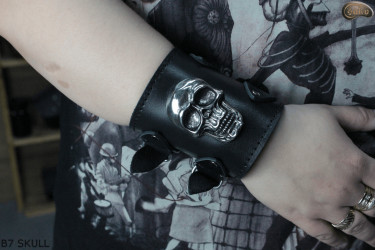 Bracciale in pelle B7 skull goth rock metal punk