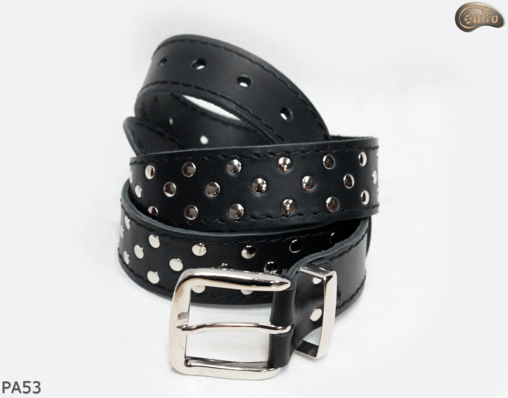 PA53 leather belt with flat decorative rivets