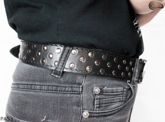 PA53 leather belt with flat decorative rivets