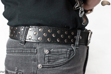 PA53 leather belt with flat decorative rivets