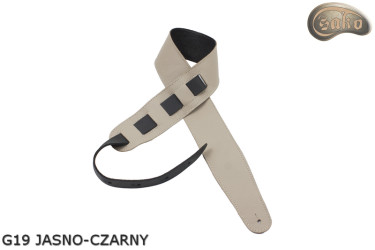 Tracolla per chitarra elettrica/basso G19, beige chiaro/nera, double-face, in vera pelle