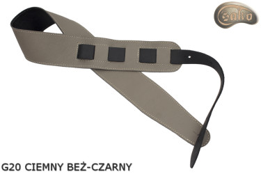 Tracolla per chitarra elettrica/basso G21, beige scuro, nera, double-face, in vera pelle