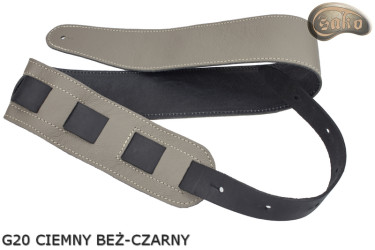 Sangle G21 pour guitare/basse électrique, beige foncé et noire, double face, cuir véritable