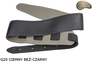 Tracolla per chitarra elettrica/basso G21, beige scuro, nera, double-face, in vera pelle