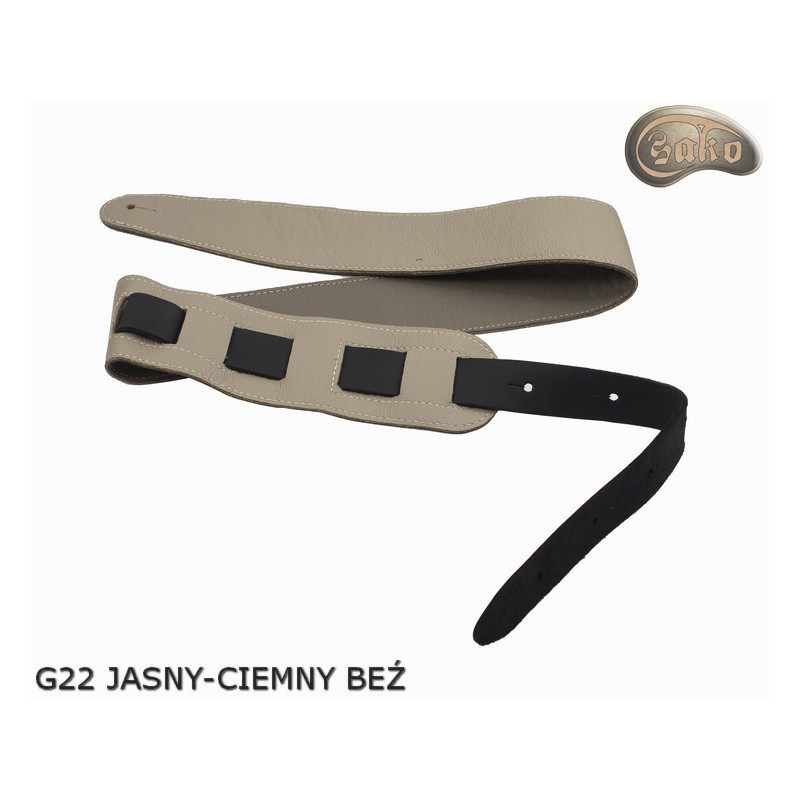 Tracolla per chitarra elettrica/basso G22, beige chiaro scuro, double-face, in vera pelle