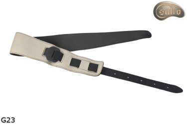 Sangle pour guitare/basse électrique G23, beige clair/noir, double face, cuir véritable