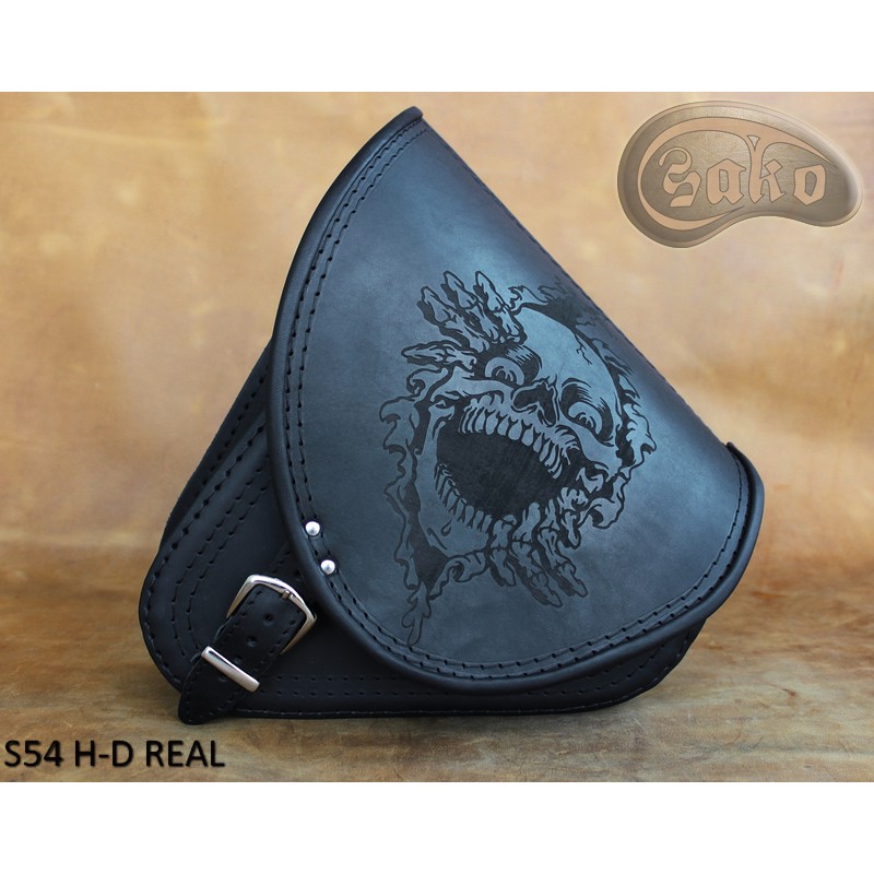 LEATHER SADDLEBAG S54 BLACK SKULL H-D SOFTAIL